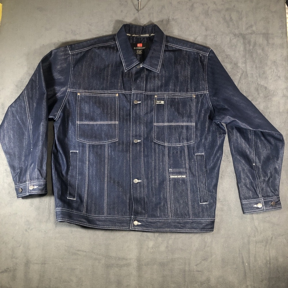 Vintage Godbody Denim Dark Blue Jean Baggy  Jacket Size XXL GUC Preowned